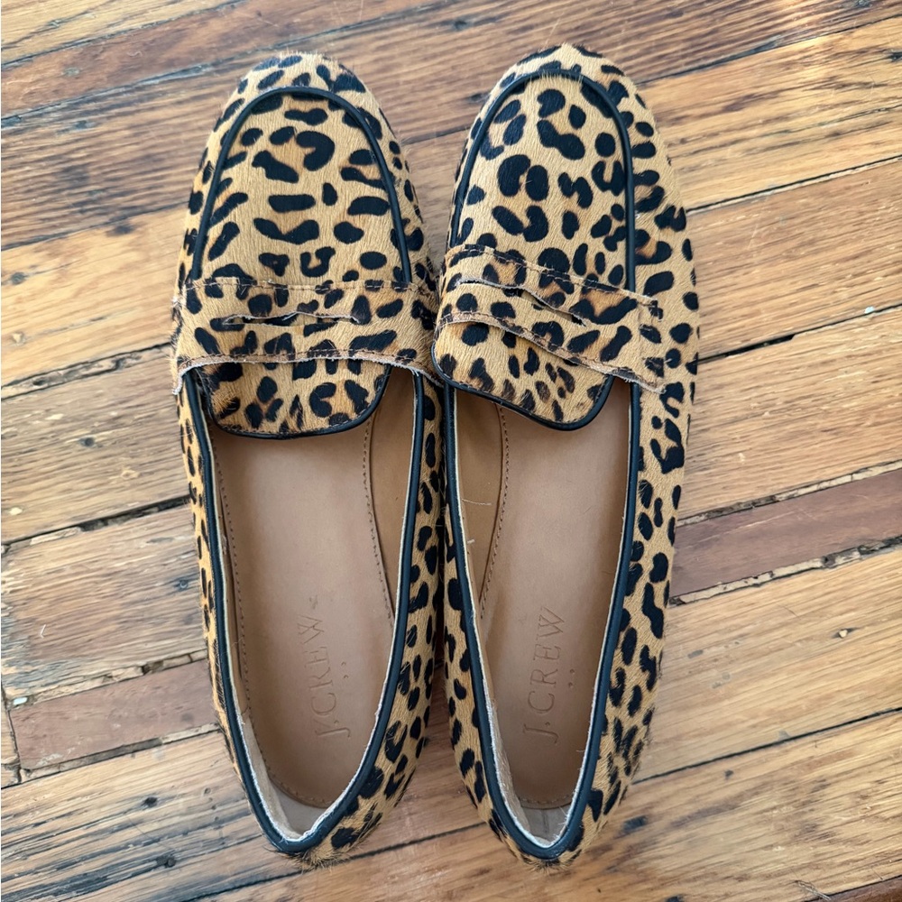 J. Crew Leopard Print Loafers - Tan and Black. Sz 7,.5, calf hair